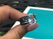 Sterling Silver Glacier Blue Topaz, London Blue Topaz  Blue Diamond Ring