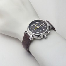 LOUIS VUITTON Tambour Chronograph Q1121 Automatic Date Wristwatch Brown SS Auth