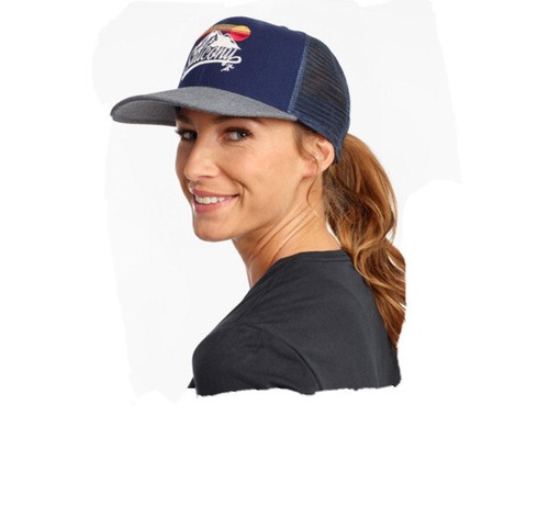 Saucony Trucker Cap Retro Style Snapback OSFM Mesh Navy Blue Gray Hat - Picture 2 of 5