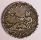 1869 (69) Spain Sn.M 2 Pesetas Silver coin Km-654 #15691