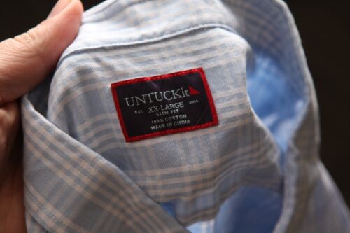 UNTUCKit Men's blue and white plaid short sleeve Slim Fit shirt 2XL XXL - Picture 3 of 5