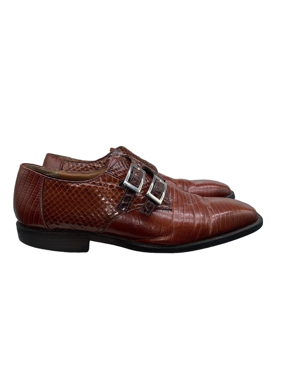 Stacy Adams Brown Snakeskin Leather Double Monk Strap Oxford Shoes