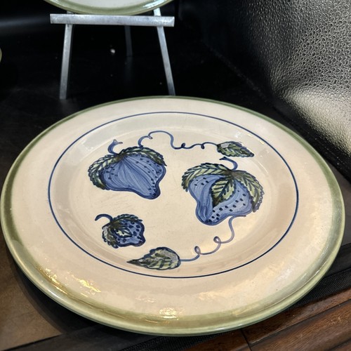 john b taylor ceramics Blue Strawberry Set Of 6 Dinner Plates 11 In - Picture 3 of 11