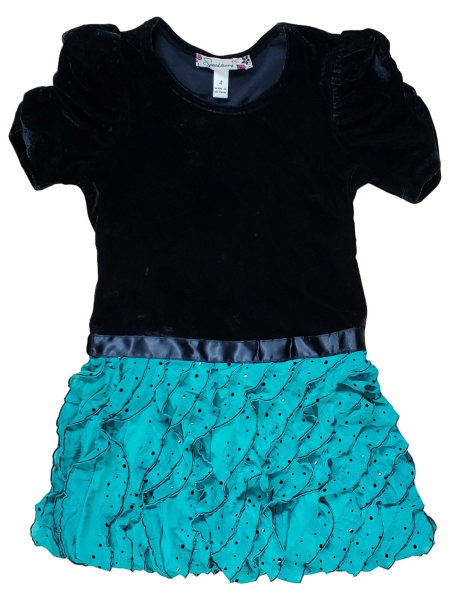 Speechless Girls Black & Green Layered Bubble Hem Ruffle Christmas Holiday Party Dress