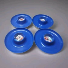 Great Plate 4 piece Set Plastic Party Dinnerware Food & Drink in One Hand Blue 