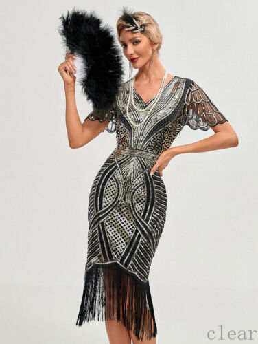 Flapper Dress Vintage Sequin Fringe Great Gatsby Prom Lady Christmas Party - Picture 11 of 36