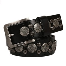 Metal Rivet Cowboy Belt Genuine Leather Cowskin Men Belt Punk Rivet Jeans Belts