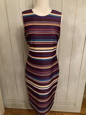 Calvin Klein Women's Purple Multi Striped Back Zip Sleeveless Dress Size 6