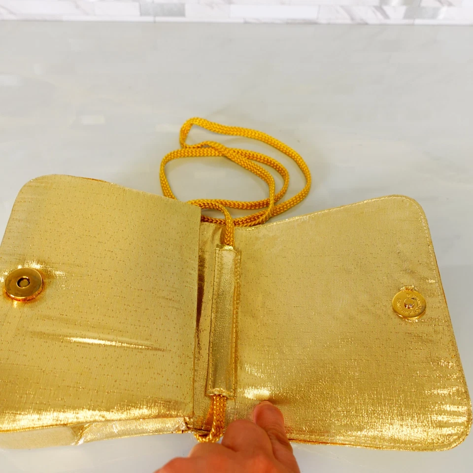 Carlo Fellini Purse Bag Evening Small Gold Formal Crossbody Sling Clutch Straw - Image 4 of 4