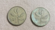 ITALIA REPUBBLICA LOTTO 2 MONETE RARE DA 20 LIRE 1957 GAMBO DEL 7 LARGO USATE