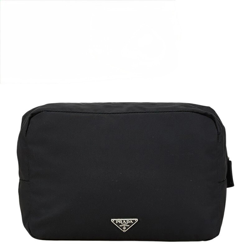 PRADA Tessuto Nylon Pouch Bag with Triangle Logo Plate Black