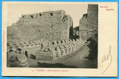 Old postcard Egypt: Thebes - Alley of Sphinx in Karnak / 1905