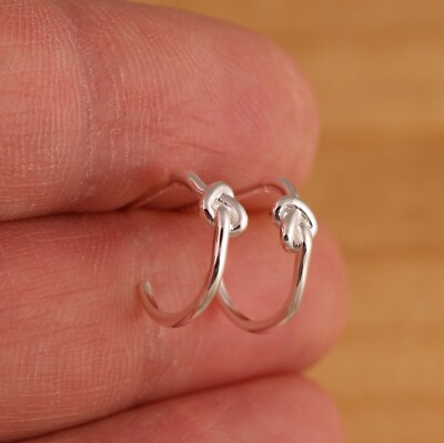 Massiv 925 Sterlingsilber Liebesknoten Huggie Halber Reifen Ohrringe Schmuck Geschenkbox