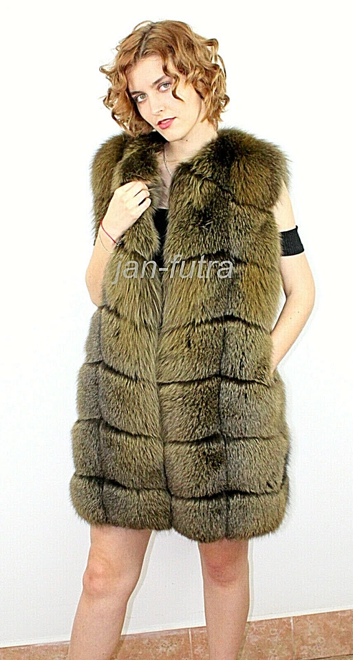 Chaleco de piel de zorro chaqueta abrigo para mujer piel genuina talla M 100 % piel natural nuevo Foto 2 de 4