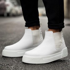 Men's CHELSEA Boots White Comfort Fashion High Top Ankle Shoes Express Delivery