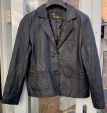 Paragon(freemans)vintage Ladies Black Leather Jacket Coat14c38”l24.5”excellent