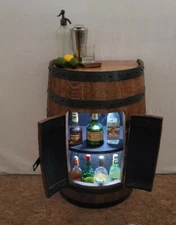 1/2 Whiskey Barrel Double Door Cabinet-Storage c/ Lights-Padlock-FREE SHIPPING