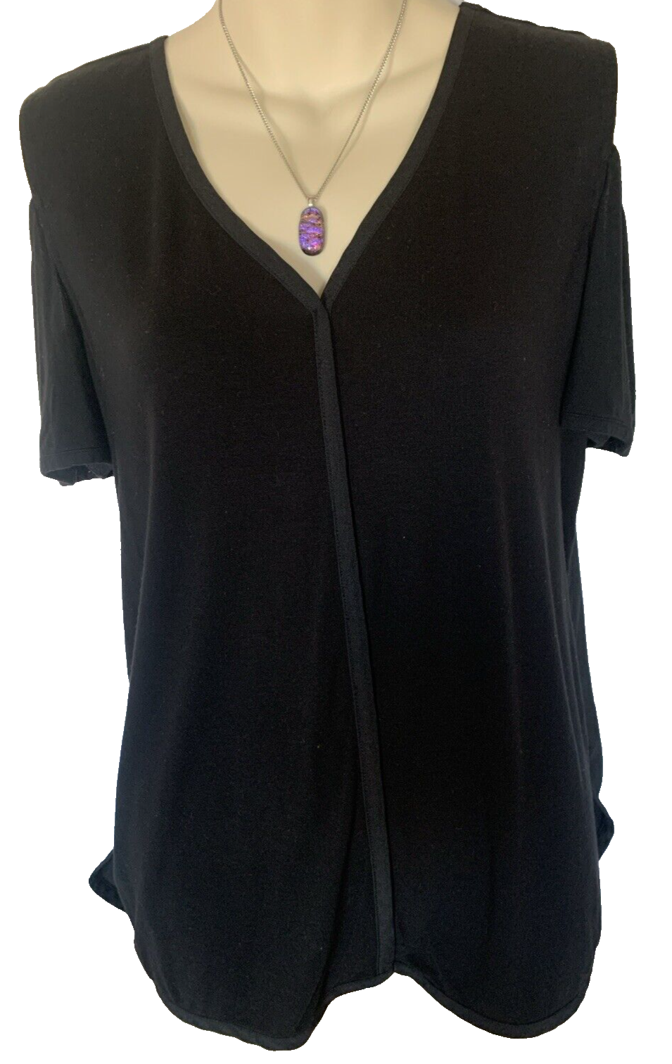 Karl Lagerfeld Black Knit Top edium Cold Shoulder Short Sleeve