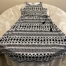 Ann Tylor Loft Womens Black White Waist Cinch Sleeveless Fit & Flare Dress Sz LT