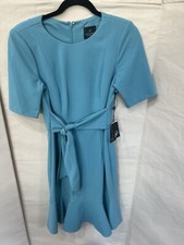 Adrianna Papell Women's Knit Crepe Tie Front Flounce Dress Turquoise Size 4 NWT