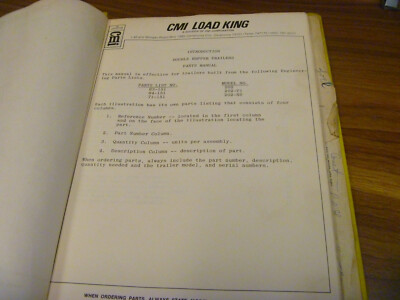 CMI Load King 202 202-T1 202-NS Double Hopper Trailers Parts Catalog Manual