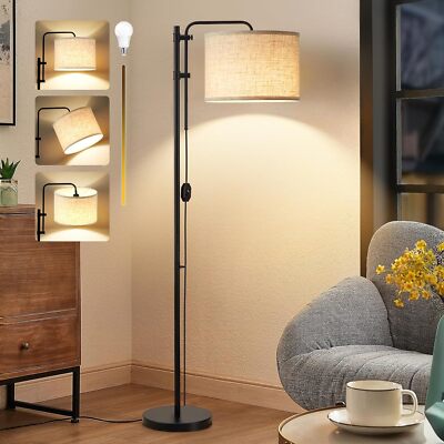 67.5  Height Adjustable Standing Lamp with 350° Swivel Beige Shade
