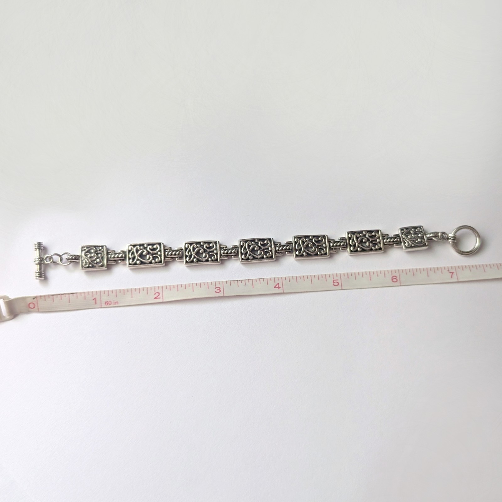 Sterling silver bracelet Rectangular scroll swirl… - image 4