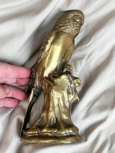 Vintage Cast Metal Yellow Brass Animal Statue Budgie Bird Parakeet Budgerigar