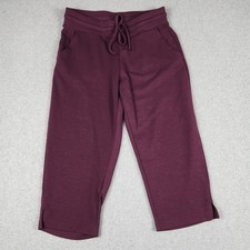 32 Degrees Cool Crop Pants Women M Burgundy Drawstring Waist Active Comfort Slit