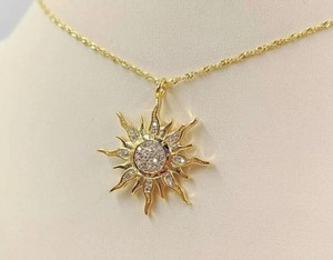 Authentic 2Ct Round Lab Created Womens SUN Pendant Necklace 14k Yellow Gold Plated