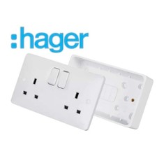 2 Gang White Twin Double Switch Wall Socket + 28mm Surface Pattress Back Box 13A