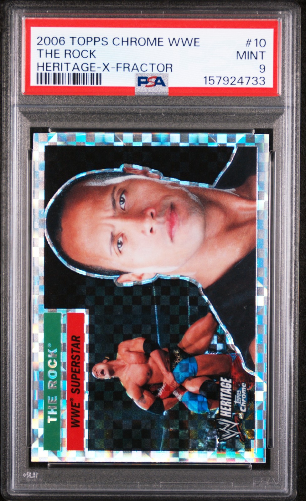 2006 TOPPS CHROME HERITAGE WWE X-FRACTOR #10 THE ROCK PSA 9