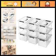 Clear Plastic Storage Bins 9-Pack with Lids, 6 Quart Stackable Containers for Or