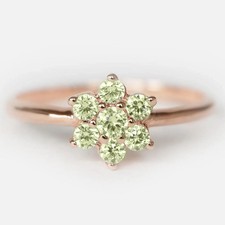 Natural Peridot Flower Promise Ring Gold Plated 925 Silver Ring Gifts For Her