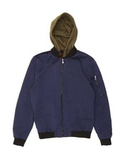 ZARA Giubbotto Bomber Uomo con Cappuccio UK 36 Small Blu Navy Colorblock DD04
