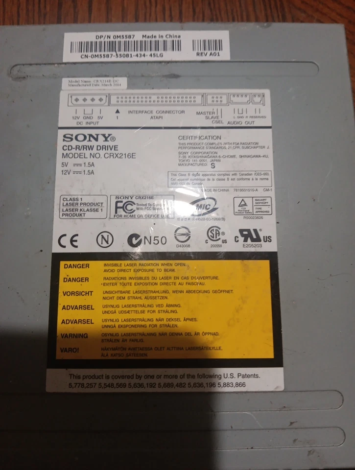 Sony CRX216E CDR CDRW Optical Drive 0H1192 with Connector Cable - Image 2 of 4