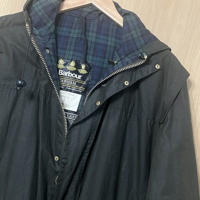 Barbour Durham Wachsjacke C38 97cm Herren olivgrün Kapuze Tartan gefüttert
