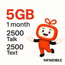 1 Month Prepaid Plan | 5GB High Speed Data | 2500 Talk & Text | 4G / 5G Network