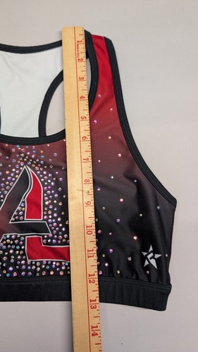 Rebel Athletic Cheer Bra Youth Large Red Black A Logo Rhinestone P101 01B - Picture 11 of 11