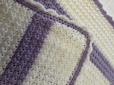 BEAUTIFUL NEW Handmade Crochet Baby GIRL Soft Blanket WhiteLavender Shower Gift