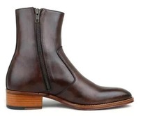 New Handmade Ankle Zipper Formal Brown Genuine Leather Classic Boots For Men