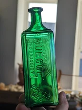 ***LARGE*** Green 12oz MUEGGE Druggist Pharmacy Bottle Advertising Baker Oregon