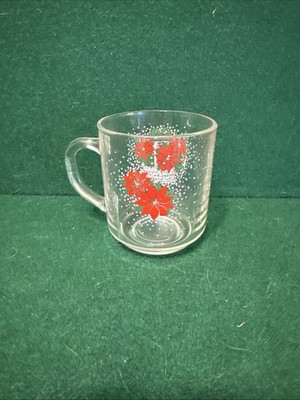Vintage Clear Glass Luminarc Poinsettia Basket Christmas Mug