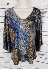 Vintage Y2K Glitter Floral Animal Top L 90s Fairy Whimsigoth Brown Blue