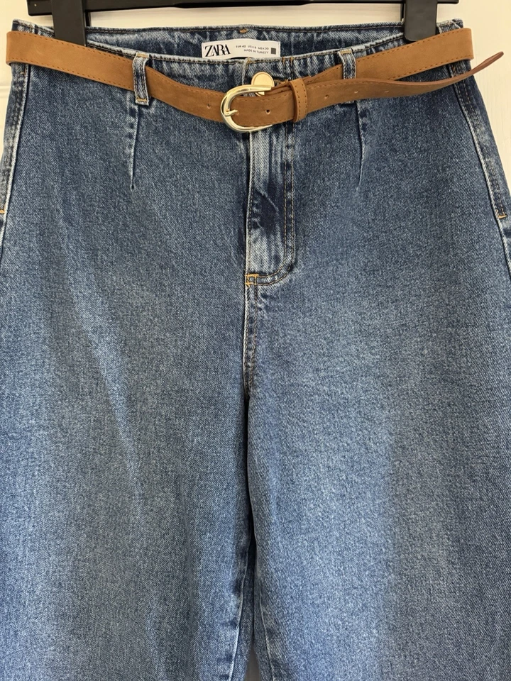 New Zara Wide Leg High Waisted Crop Jeans 40 Uk 12 - Image 2 of 4