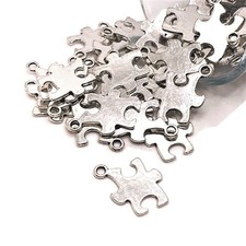 Silver Autism Awareness Puzzle Piece Charms, 22x14mm - US Seller