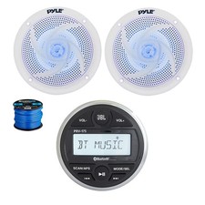 JBL Marine Gauge BT Stereo Receiver, 2x 6.5" 240W LED Speakers White w/ Wire