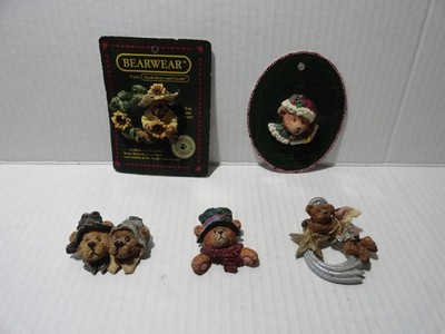 BOYDS BEARS VINTAGE BEARWARE PINS - 5 DIFFERANT 2  NEW ON CARDS  & 3 USED