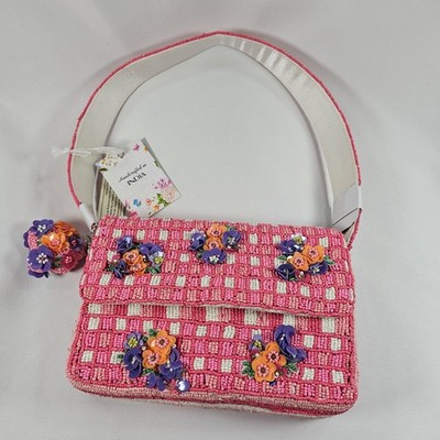 New Release Viral Beaded Bag Pink Quilted Purple Flowers Checkered Handbag India