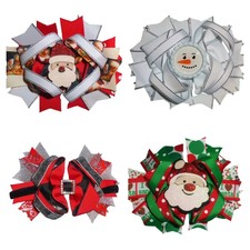 NEW Santa Snowman Christmas Girls 5-inch Hair Bow Clip